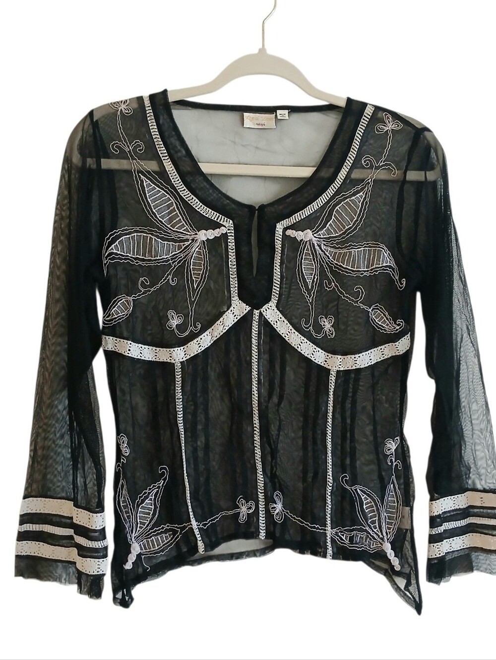NWOT NATAYA Age Of Love Whimsigoth Sheer Crochet  Embroidered Top M Babydoll